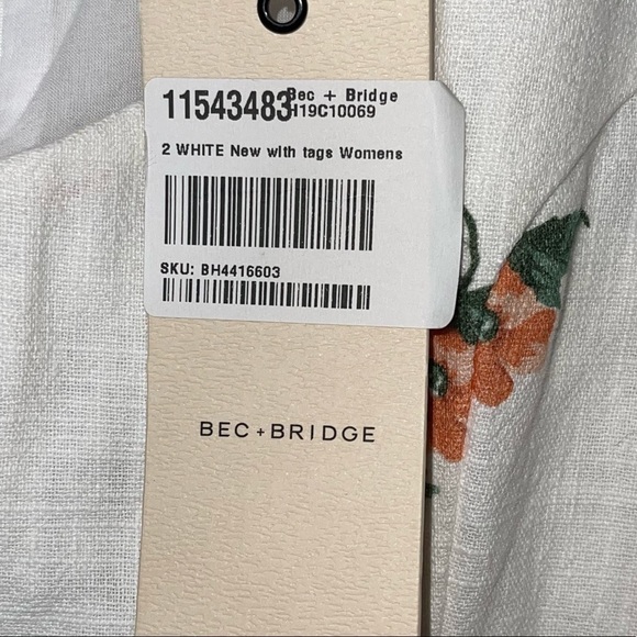 NWT BEC + BRIDGE White Floral Puff Sleeve Peachy Mini Dress Size 2 - Picture 8 of 11